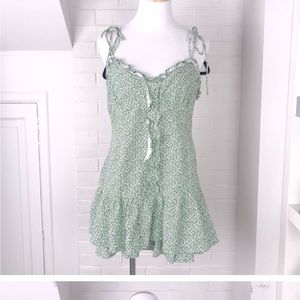 Sweet Pot Dainty Ditsy Green Micro Floral Print Ruffle Mini Dress Size 6